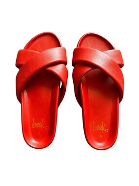 Beek Rhea Red Crisscross Platform Slides| Casual Summer| Size 6